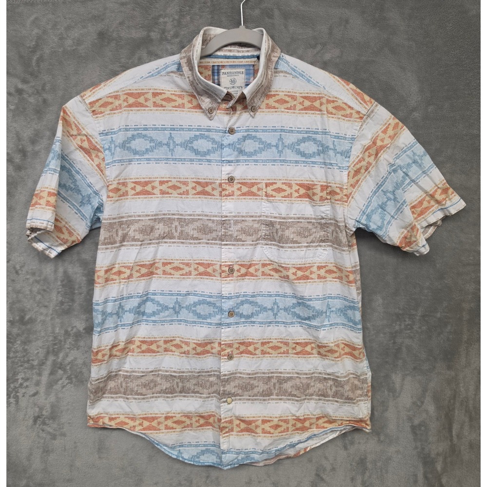 Panhandle Rough Stock Mens Medium Southwestern Aztec Short Sleeve Button Down